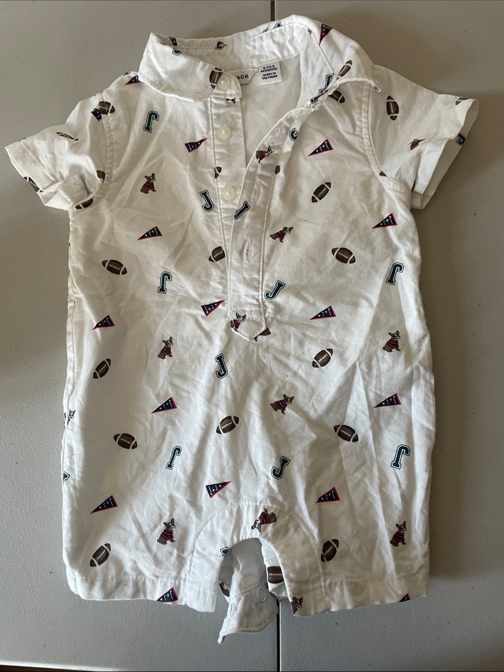 Janie and Jack White Cotton Kids One-Piece Romper with Football Sport Print